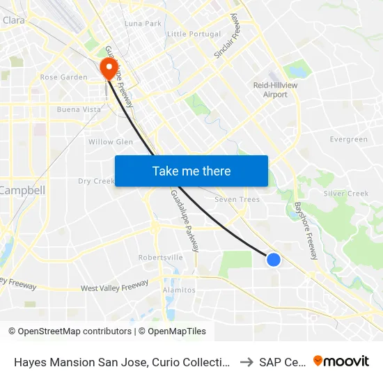 Hayes Mansion San Jose, Curio Collection By Hilton to SAP Center map
