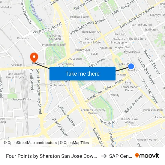 Four Points by Sheraton San Jose Downtown to SAP Center map