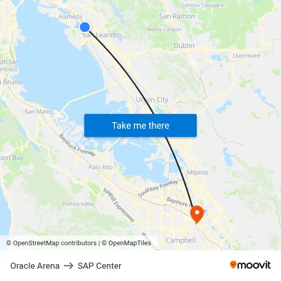 Oracle Arena to SAP Center map