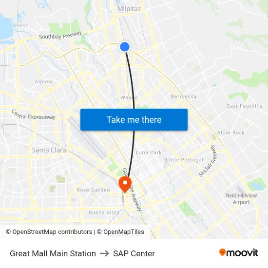 Great Mall Main Station to SAP Center map