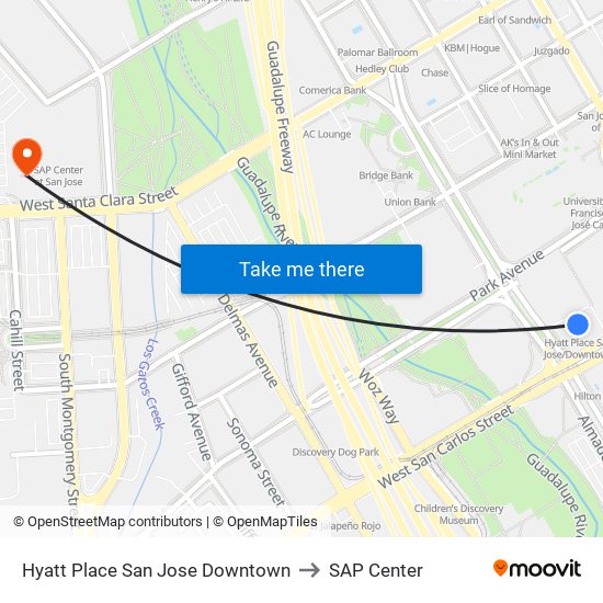 Hyatt Place San Jose Downtown to SAP Center map