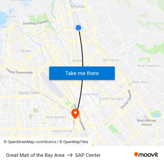 Great Mall of the Bay Area to SAP Center map