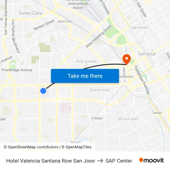 Hotel Valencia Santana Row San Jose to SAP Center map