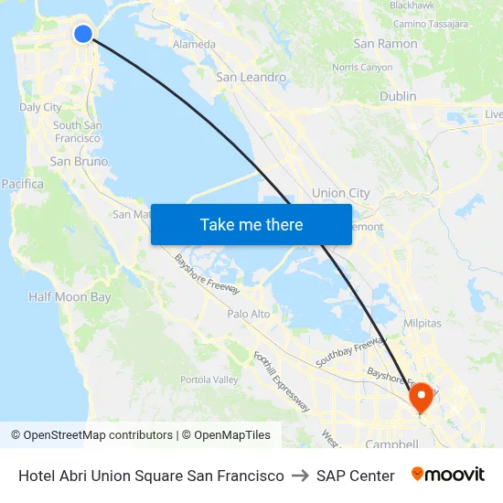 Hotel Abri Union Square San Francisco to SAP Center map