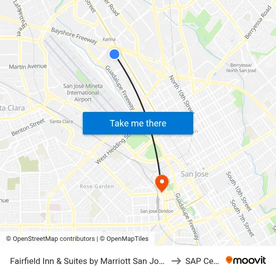 Fairfield Inn & Suites by Marriott San Jose Airport to SAP Center map