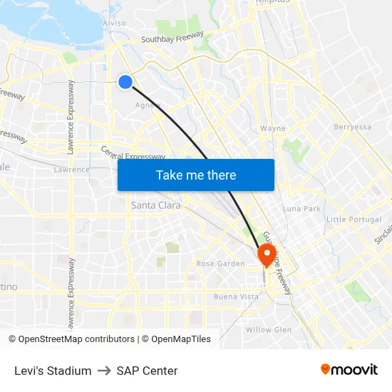 Levi's Stadium to SAP Center map