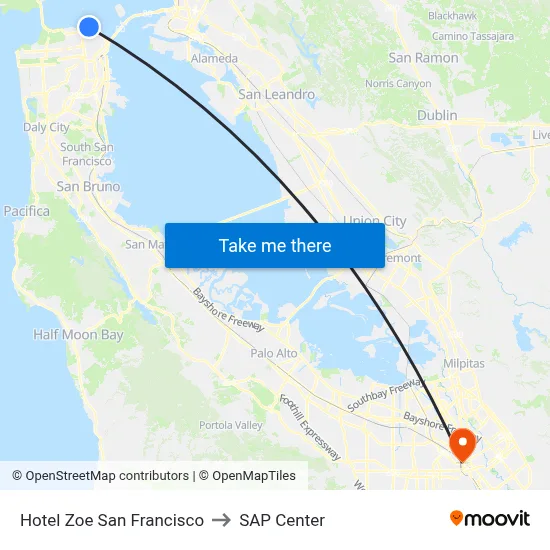 Hotel Zoe San Francisco, 425 N Point St to SAP Center map