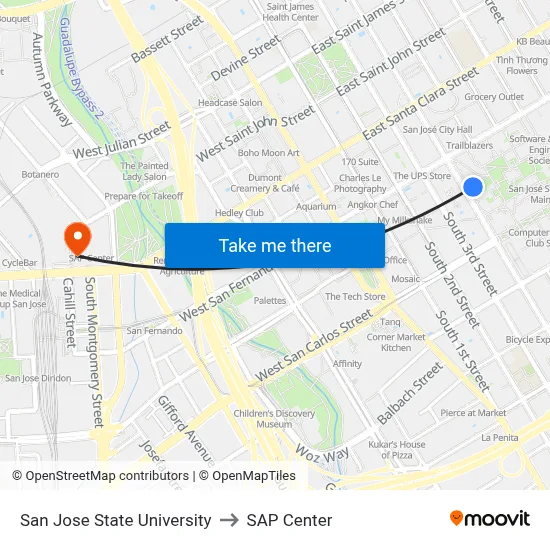 San Jose State University to SAP Center map