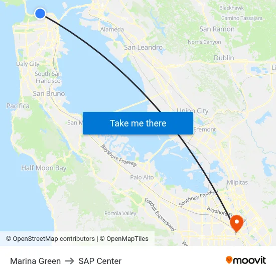 Marina Green to SAP Center map