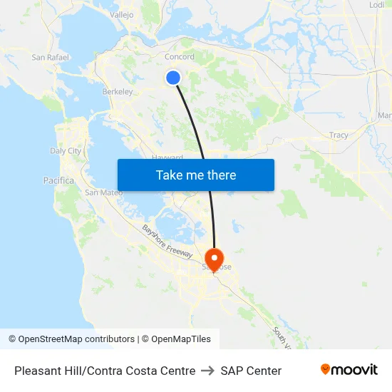 Pleasant Hill/Contra Costa Centre to SAP Center map
