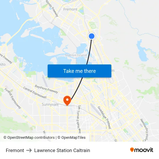 Fremont to Lawrence Station Caltrain map