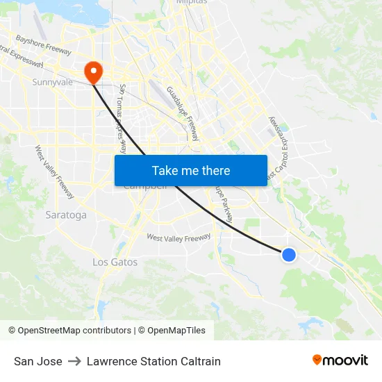 San Jose to Lawrence Station Caltrain map