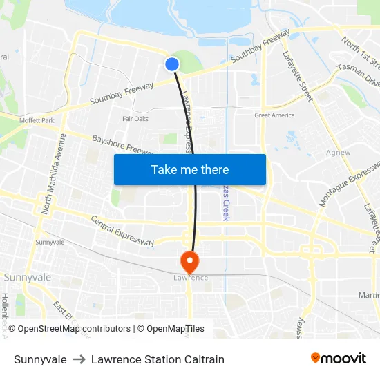 Sunnyvale to Lawrence Station Caltrain map