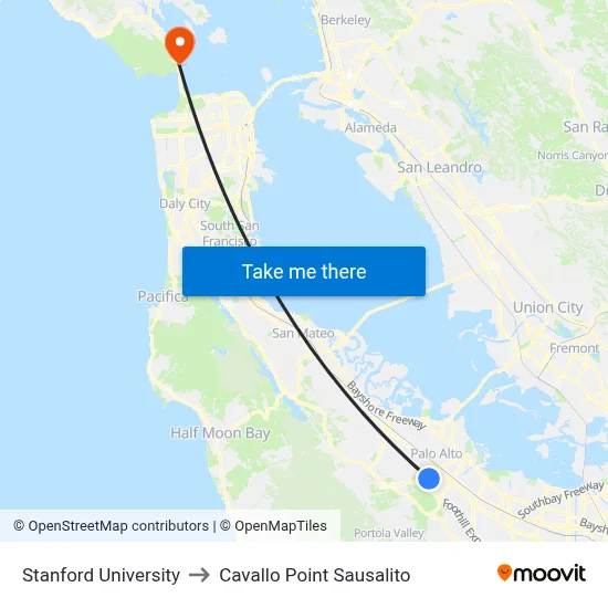 Stanford University to Cavallo Point Sausalito map