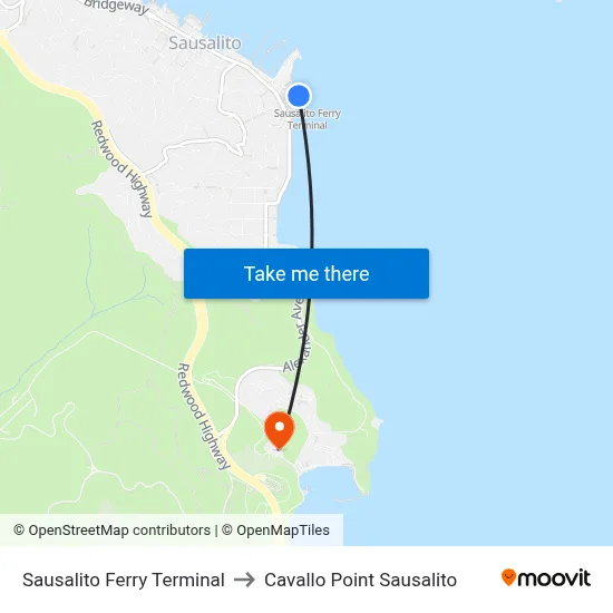 Sausalito Ferry Terminal to Cavallo Point Sausalito map