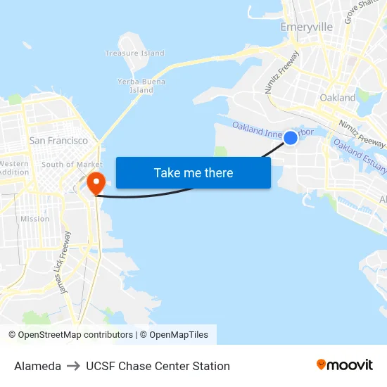 Alameda to UCSF Chase Center Station map
