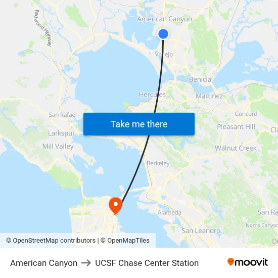American Canyon to UCSF Chase Center Station map