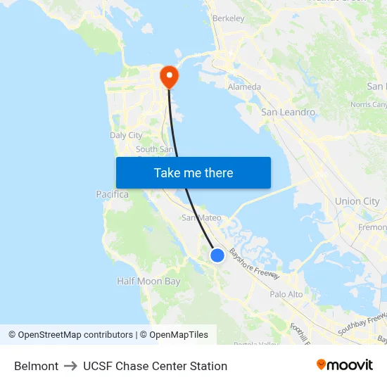 Belmont to UCSF Chase Center Station map