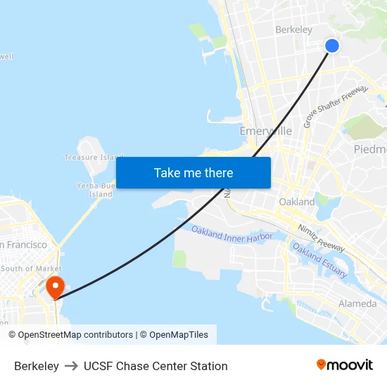 Berkeley to UCSF Chase Center Station map