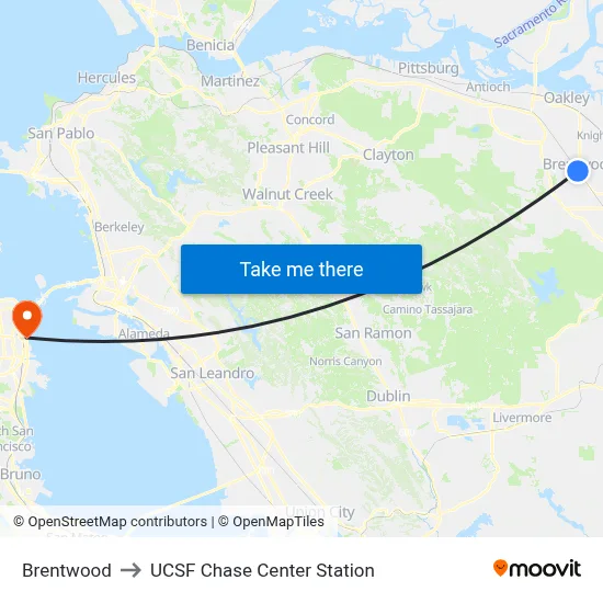 Brentwood to UCSF Chase Center Station map