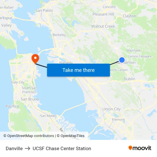 Danville to UCSF Chase Center Station map