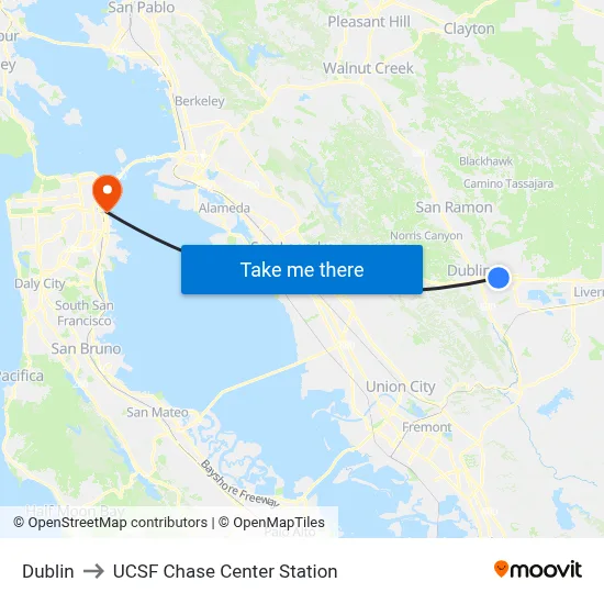 Dublin to UCSF Chase Center Station map
