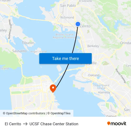 El Cerrito to UCSF Chase Center Station map