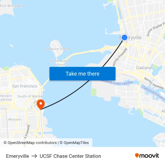 Emeryville to UCSF Chase Center Station map