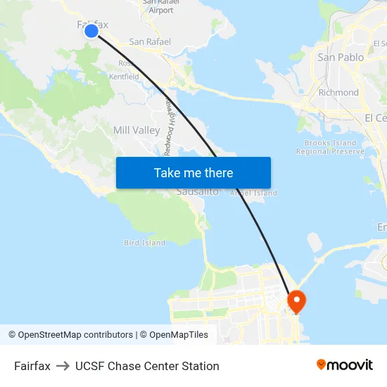 Fairfax to UCSF Chase Center Station map