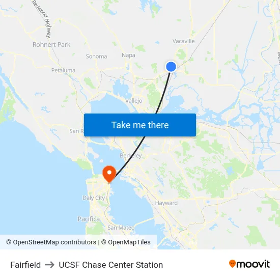 Fairfield to UCSF Chase Center Station map