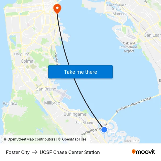 Foster City to UCSF Chase Center Station map