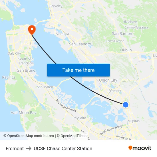 Fremont to UCSF Chase Center Station map