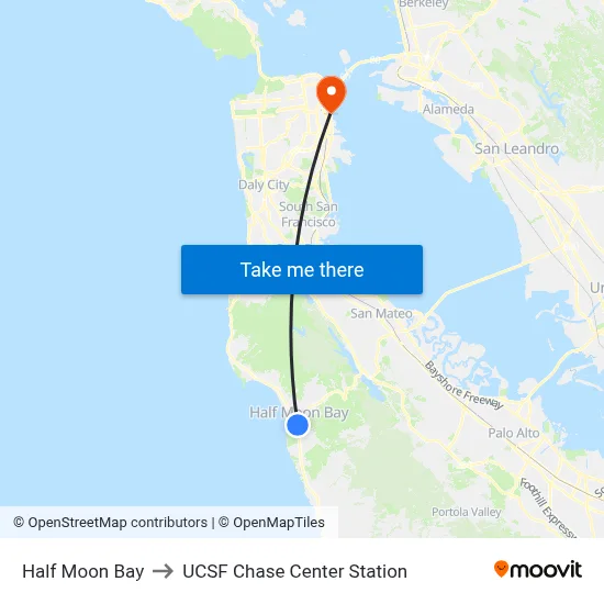 Half Moon Bay to UCSF Chase Center Station map