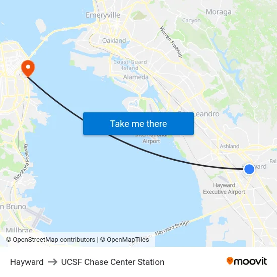 Hayward to UCSF Chase Center Station map