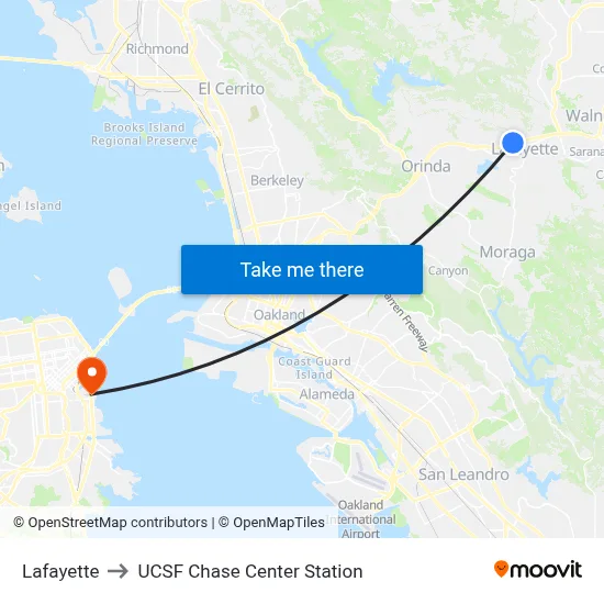 Lafayette to UCSF Chase Center Station map