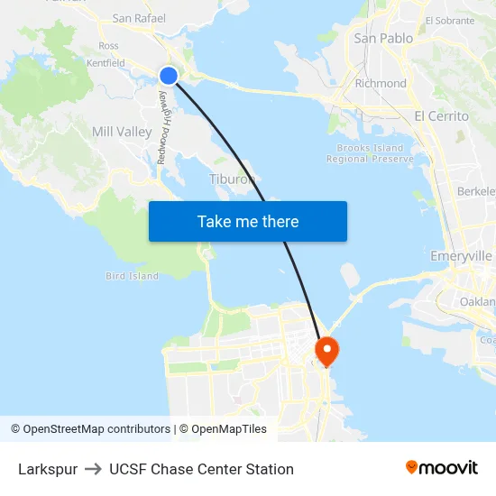 Larkspur to UCSF Chase Center Station map