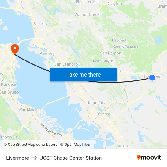 Livermore to UCSF Chase Center Station map