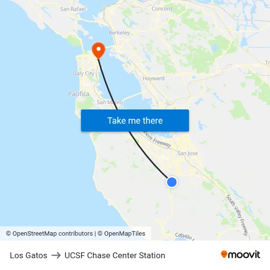Los Gatos to UCSF Chase Center Station map