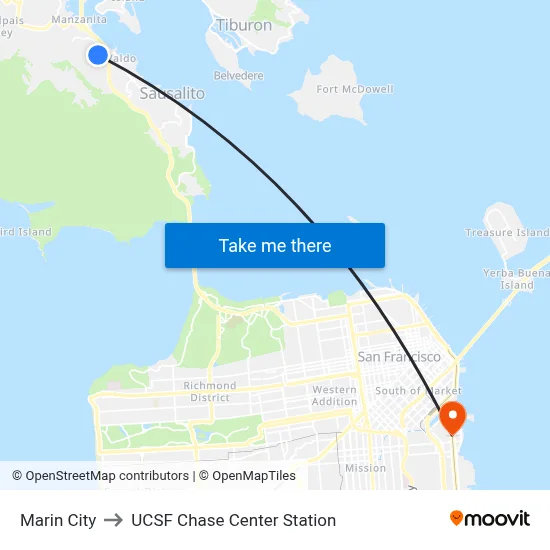 Marin City to UCSF Chase Center Station map
