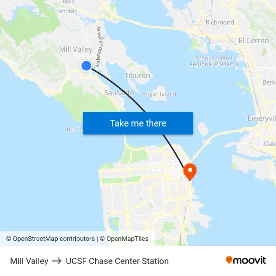 Mill Valley to UCSF Chase Center Station map
