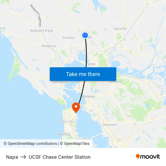 Napa to UCSF Chase Center Station map