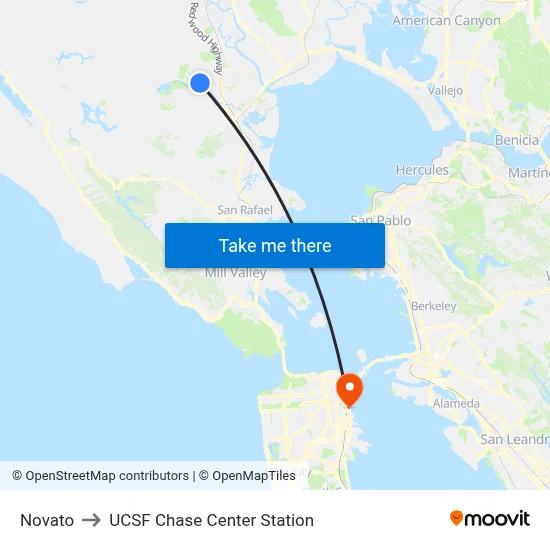 Novato to UCSF Chase Center Station map