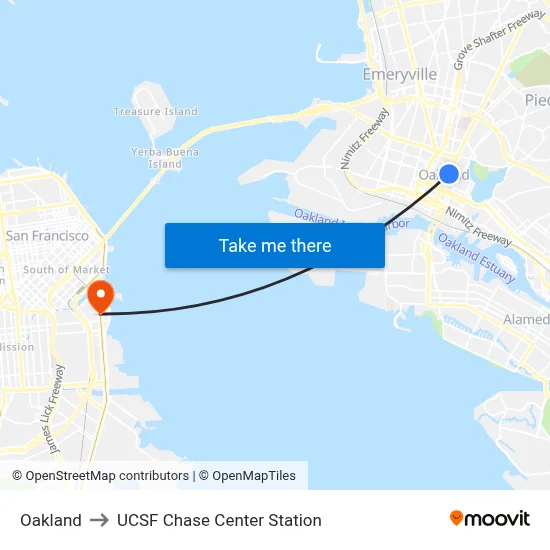 Oakland to UCSF Chase Center Station map