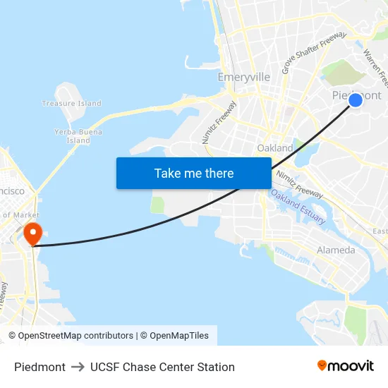 Piedmont to UCSF Chase Center Station map
