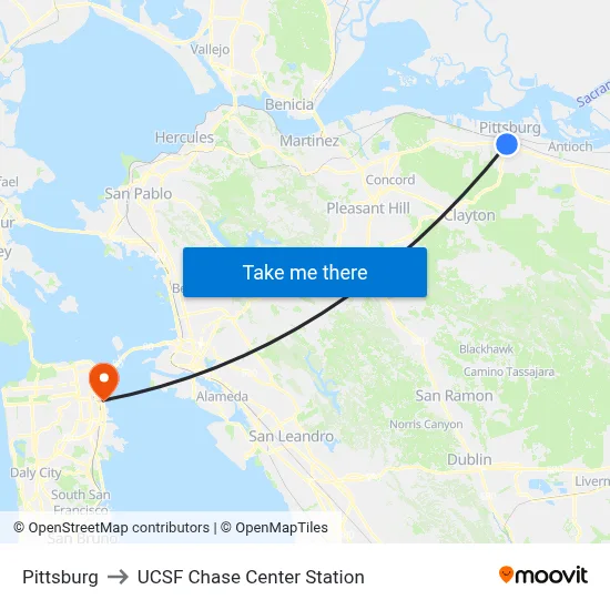 Pittsburg to UCSF Chase Center Station map