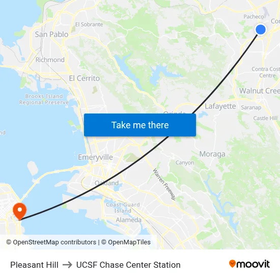 Pleasant Hill to UCSF Chase Center Station map