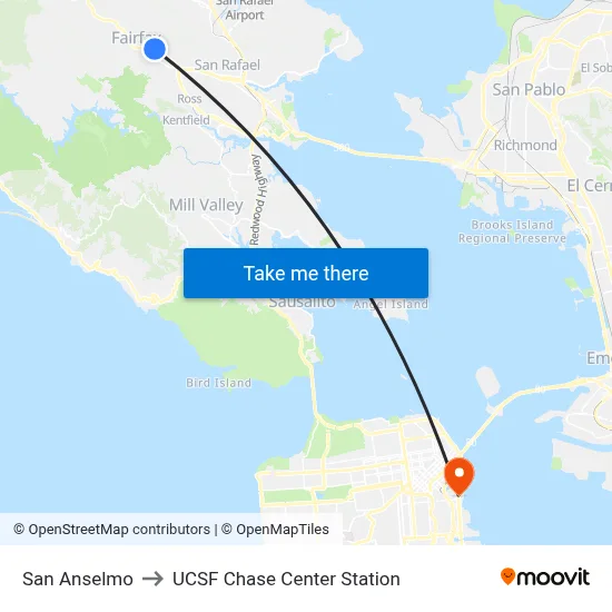 San Anselmo to UCSF Chase Center Station map