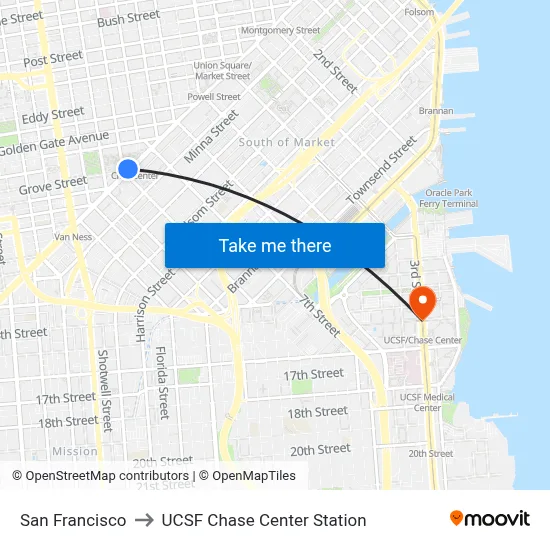 San Francisco to UCSF Chase Center Station map