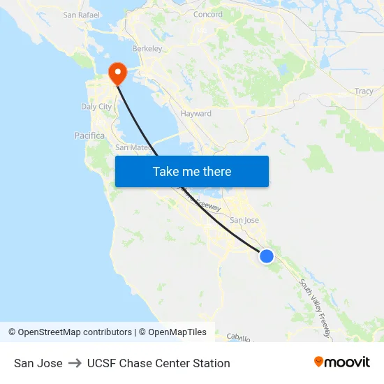 San Jose to UCSF Chase Center Station map