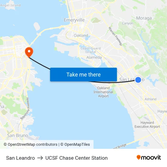 San Leandro to UCSF Chase Center Station map